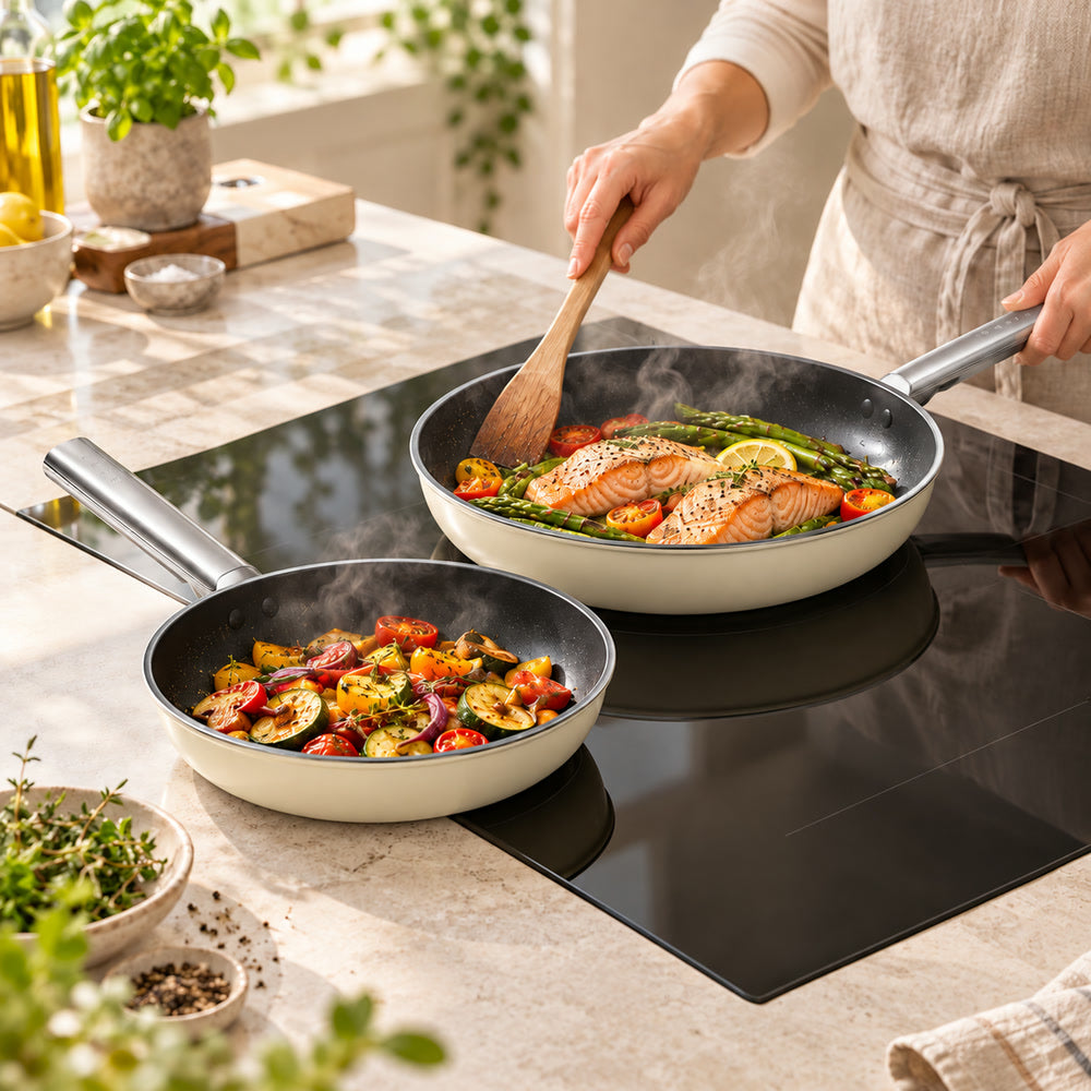 24-28 cm - Cookware Set de Sartenes Bajas de Aluminio con Revestimiento Cerámico - Set de 2