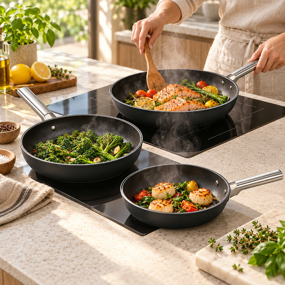 20-24-28 cm - Cookware Set de Sartenes Bajas de Aluminio con Revestimiento Cerámico - Set de 3