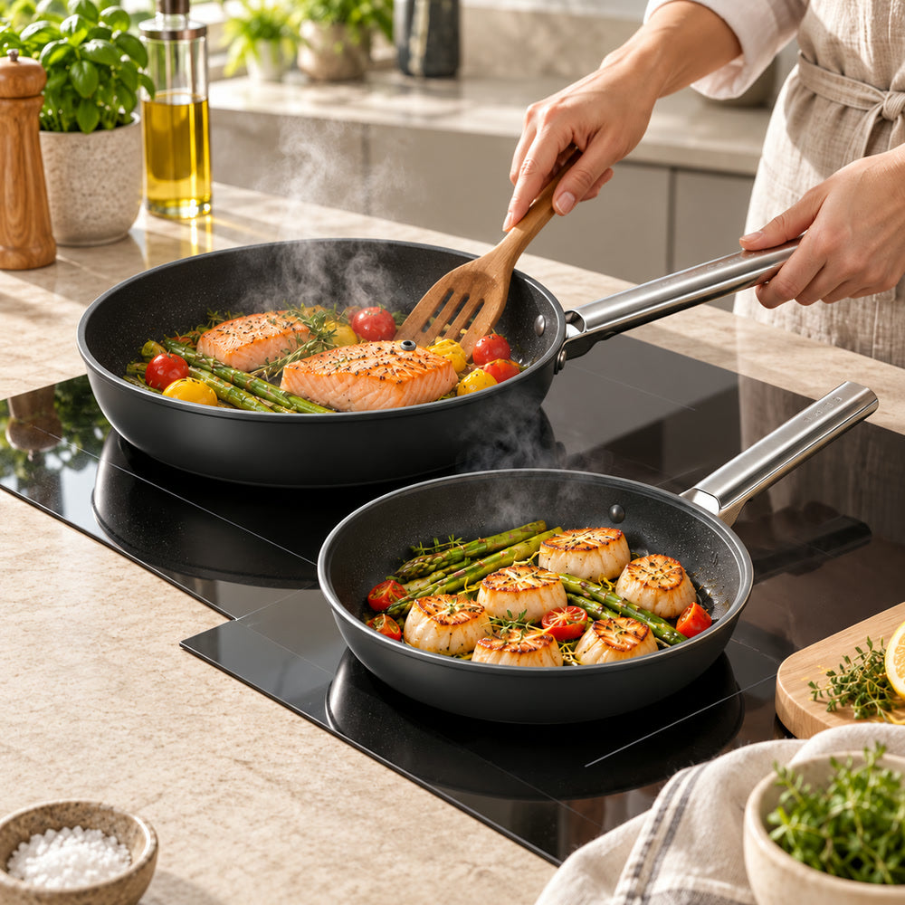 20-24 cm - Cookware Set de Sartenes Bajas de Aluminio con Revestimiento Cerámico - Set de 2