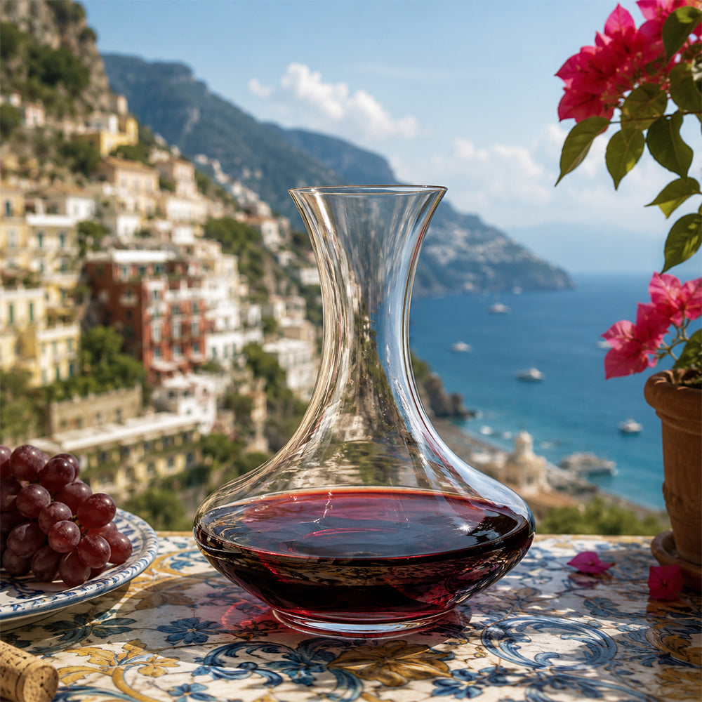 Decanter in vetro per servire e ossigenare il vino rosso