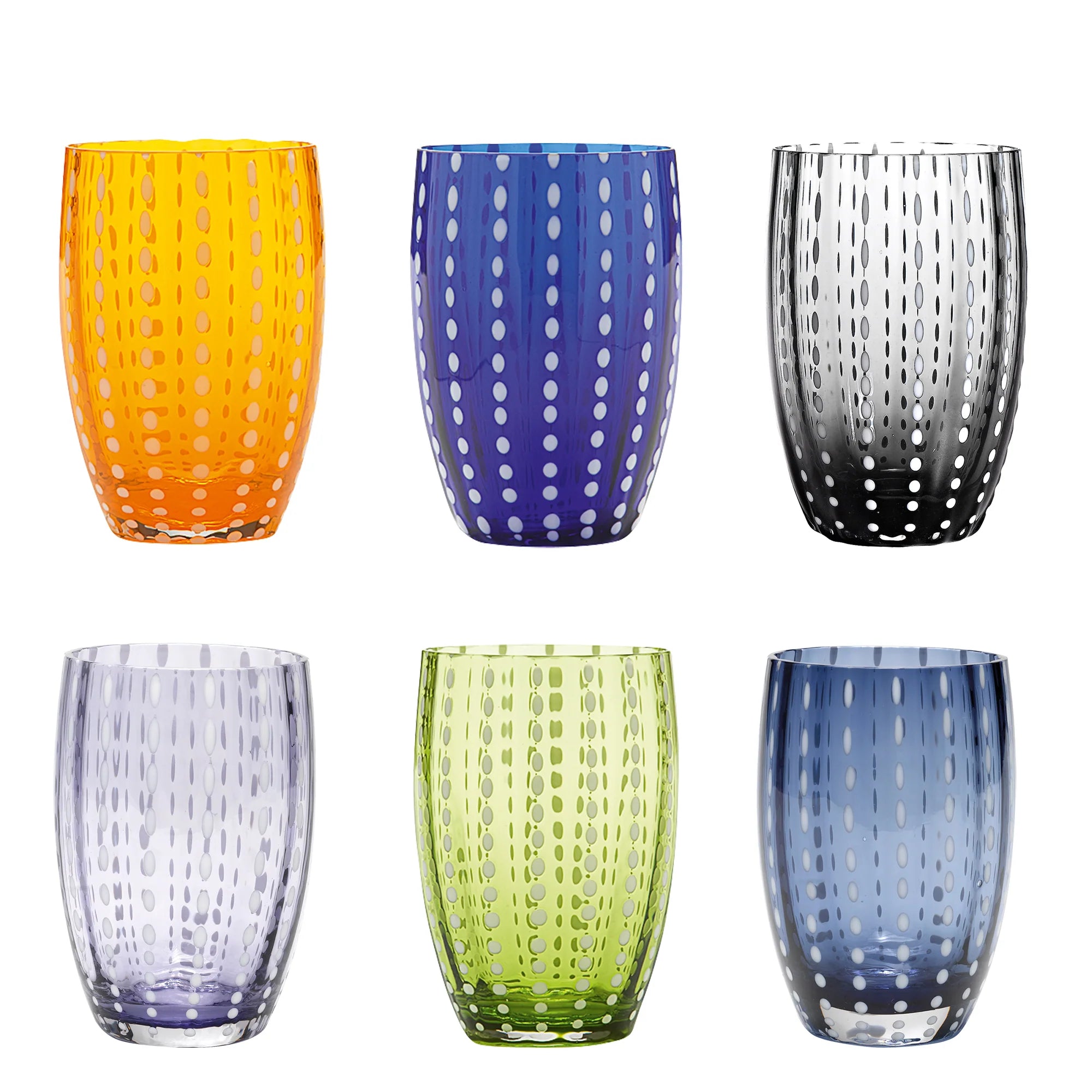 32 cl - Perle Water Glass with White Dots - Set 6 Pieces