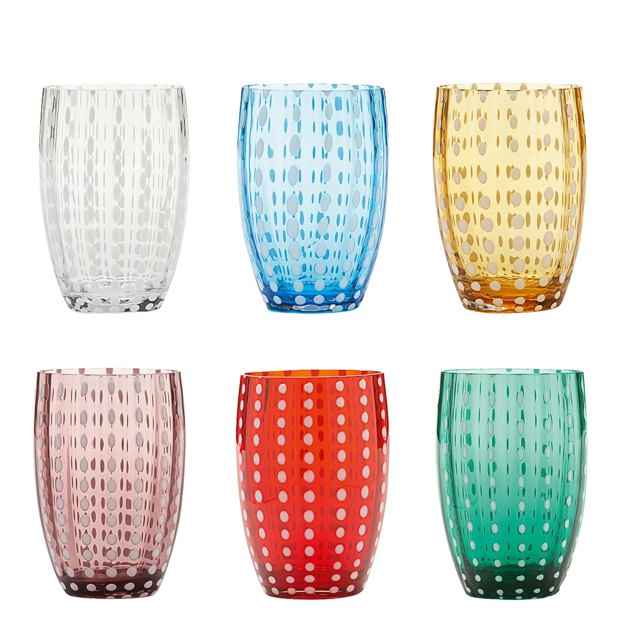 32 cl - Perle Water Glass with White Dots - Set 6 Pieces
